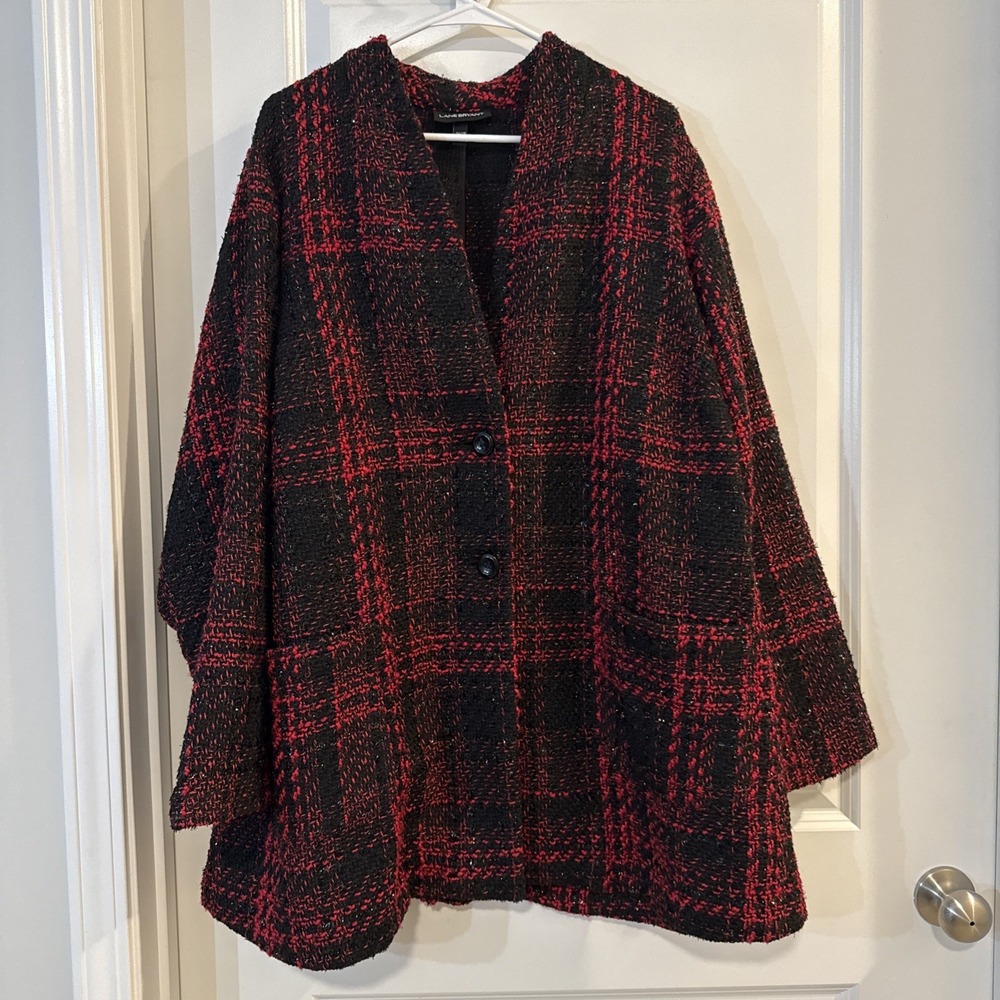 Lane Bryant Plus Size Plaid Coat Red And Black 26/28